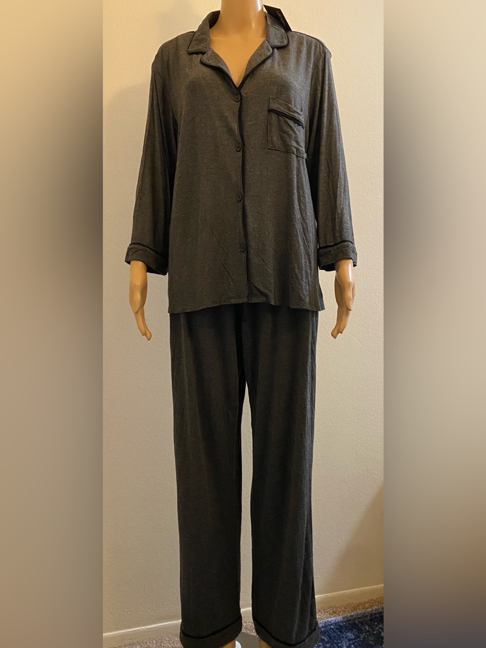 Women’s Simply Vera VeraWang 2-Piece 3/4 Sleeve Front Button Drawstring Pajamas